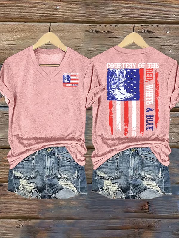 Women's Courtesy Of Red White And Blue 250th Anniversary Flags T-Shirt