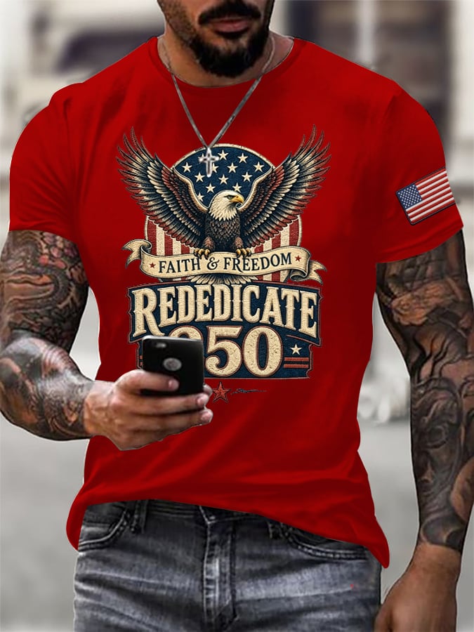 Men's Retro Rededicate 250 One Nation Under God Faith And Freedom Print T-Shirt