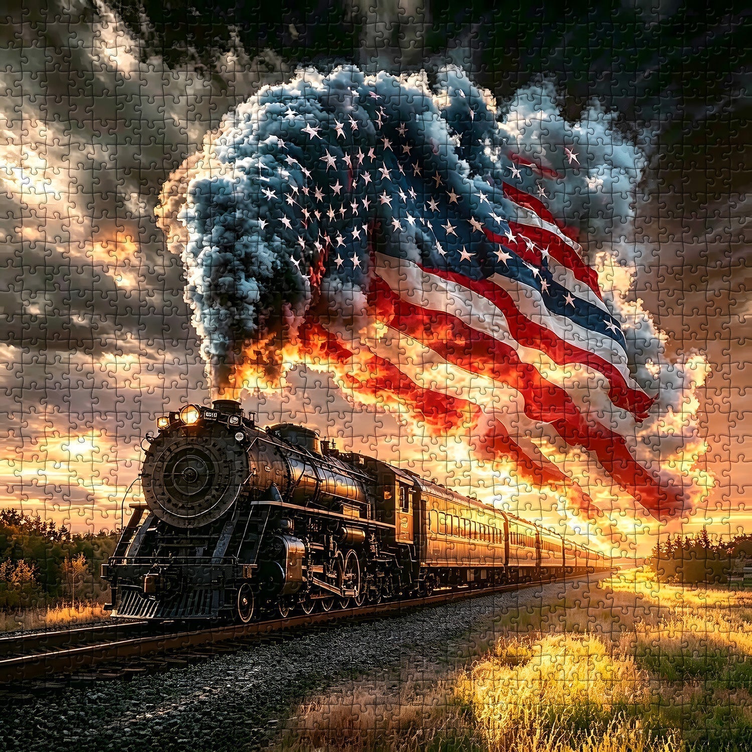 Western Sunset Train Jigsaw Puzzle 1000 Pieces