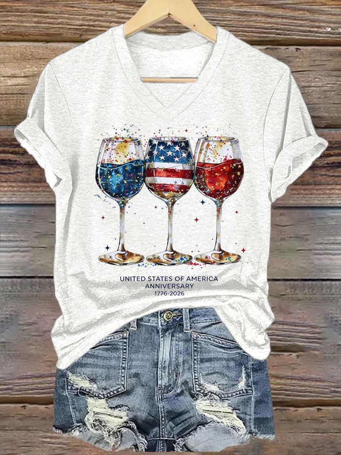 Women's 250th Anniversary Wine Glass Celebration Print T-shirt