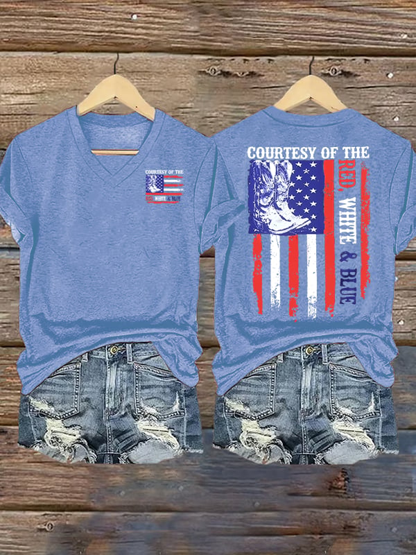 Women's Courtesy Of Red White And Blue 250th Anniversary Flags T-Shirt
