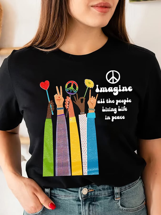 Women's Casual "Imagine All the People Living Life in Peace" T-Shirt