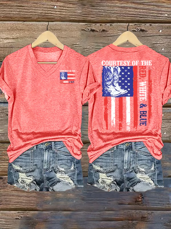 Women's Courtesy Of Red White And Blue 250th Anniversary Flags T-Shirt