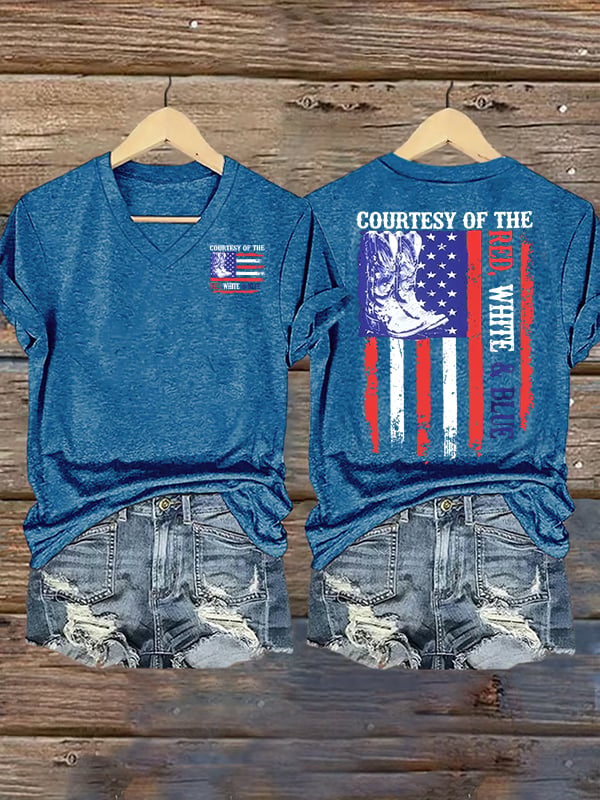 Women's Courtesy Of Red White And Blue 250th Anniversary Flags T-Shirt
