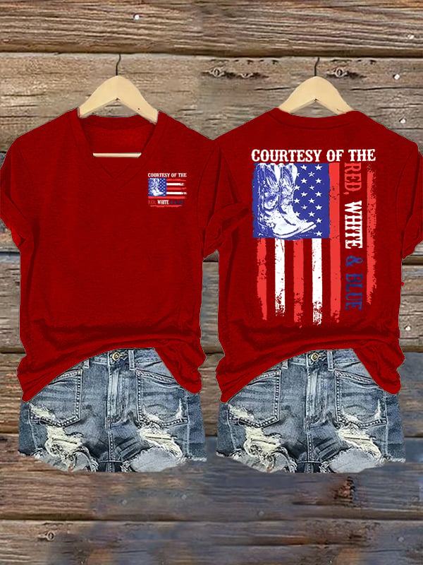 Women's Courtesy Of Red White And Blue 250th Anniversary Flags T-Shirt
