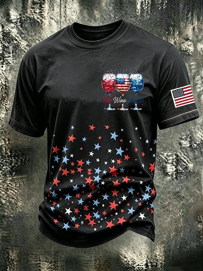 Men's Red Wine & 250 Years Of Freedom Printed Casual T-shirt