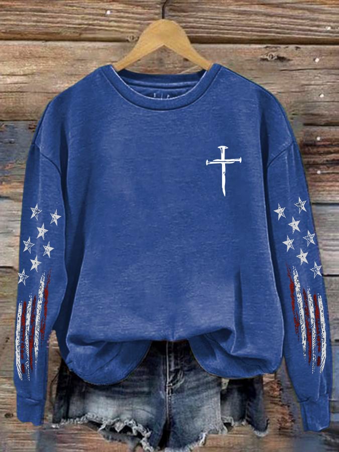 Women's casual retro flag-themed sports sweatshirt