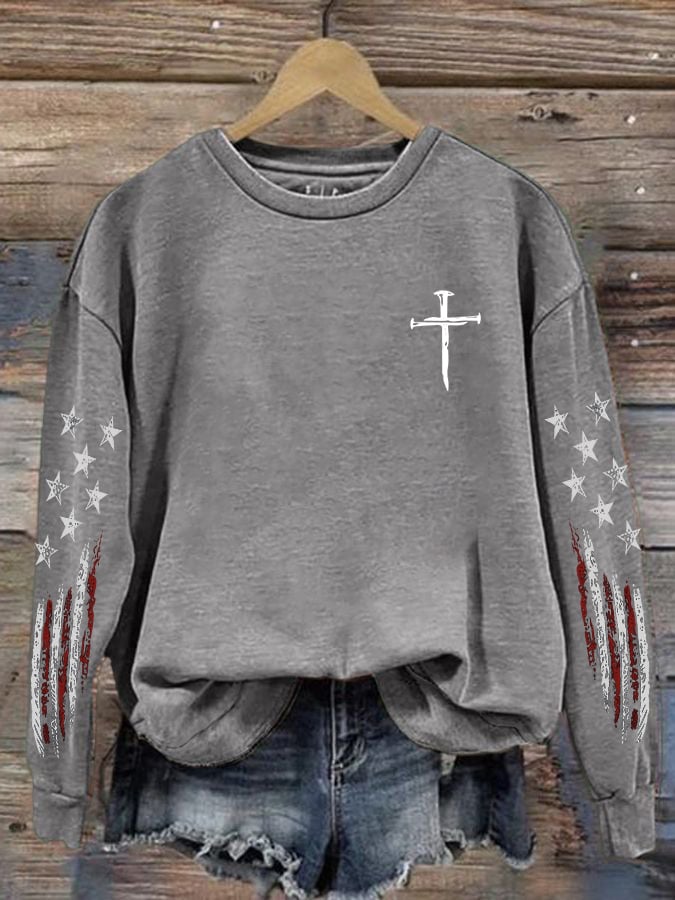 Women's casual retro flag-themed sports sweatshirt