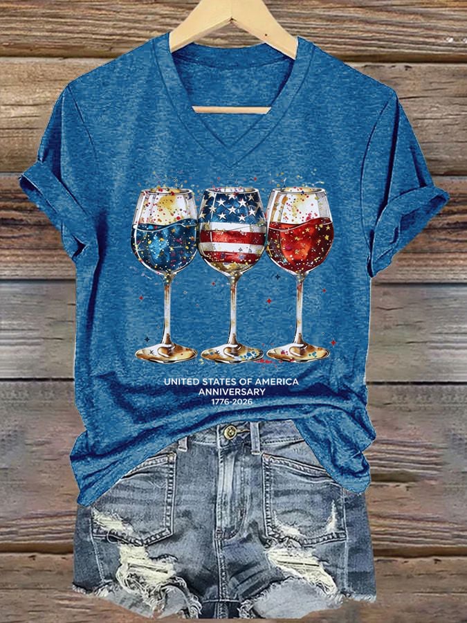 Women's 250th Anniversary Wine Glass Celebration Print T-shirt