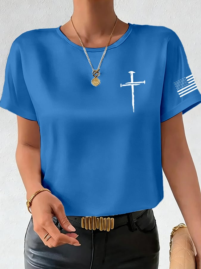 Women's Vintage Faith Cross Print Casual T-Shirt