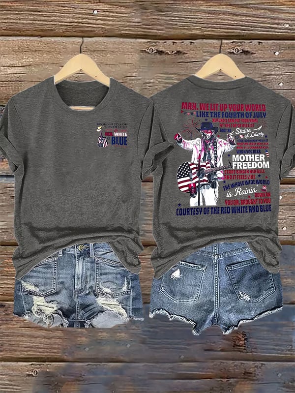 Women's RED WHIET BLUE Print T-Shirt