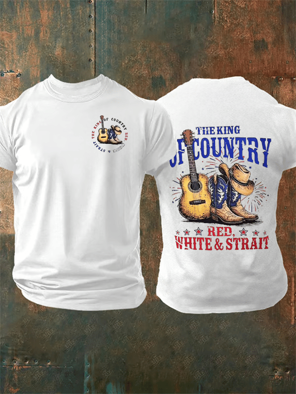Men's RED WHITE & STRAIT Print T-Shirt