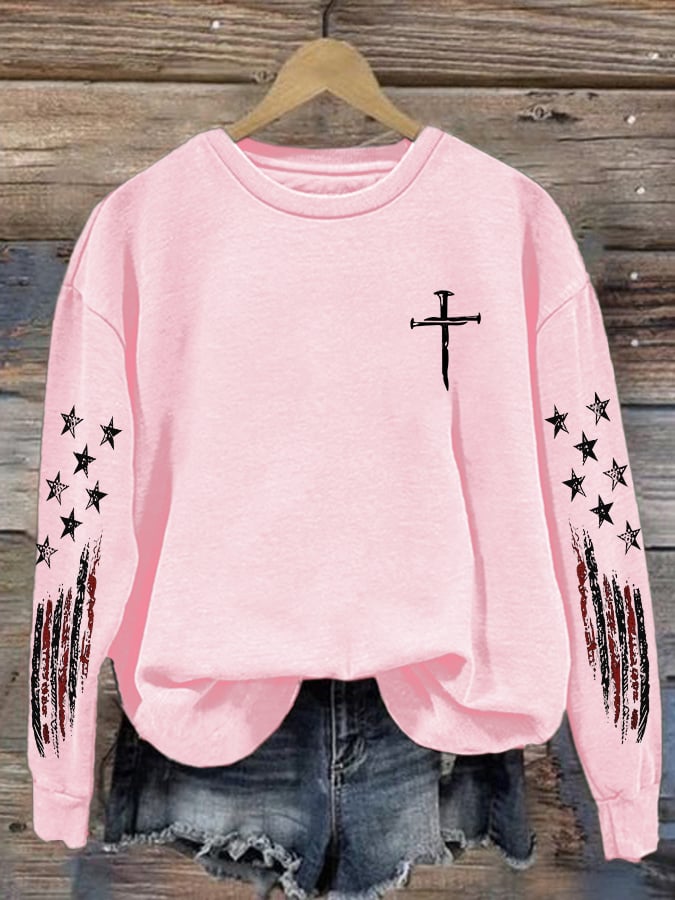 Women's casual retro flag-themed sports sweatshirt