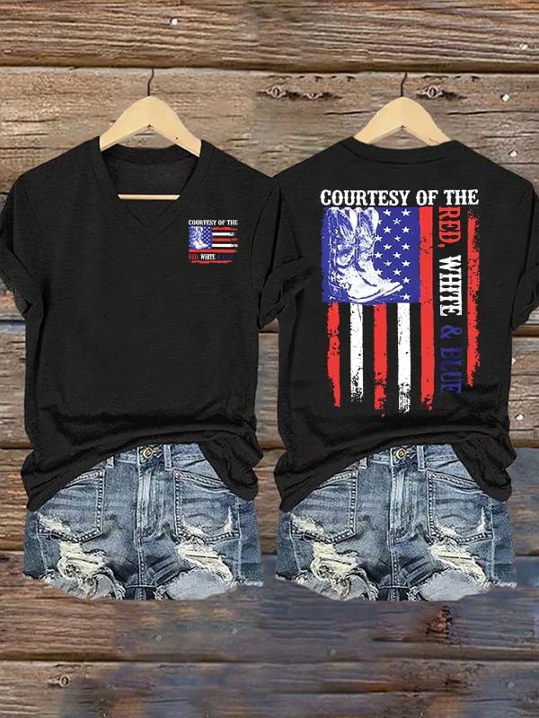 Women's Courtesy Of Red White And Blue 250th Anniversary Flags T-Shirt