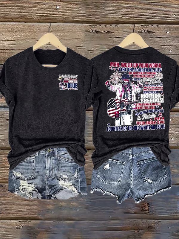 Women's RED WHIET BLUE Print T-Shirt