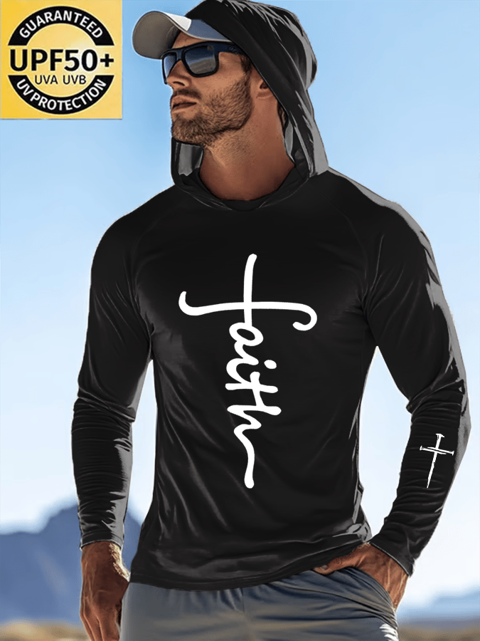 Men's Faith Outdoor Sun Protection Breathable Cool Hooded Sun Protection Long Sleeve Top