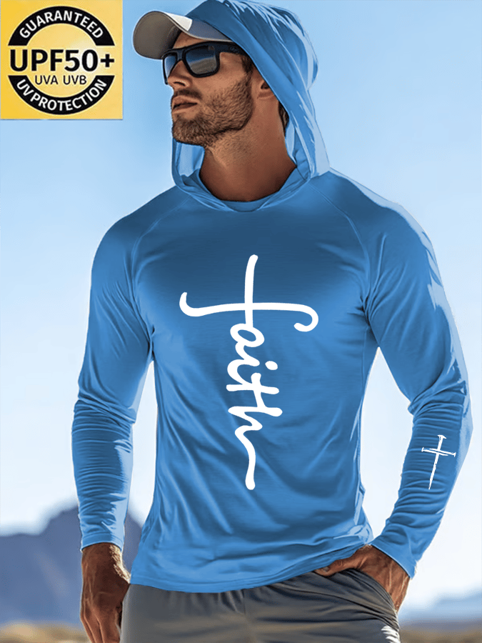 Men's Faith Outdoor Sun Protection Breathable Cool Hooded Sun Protection Long Sleeve Top