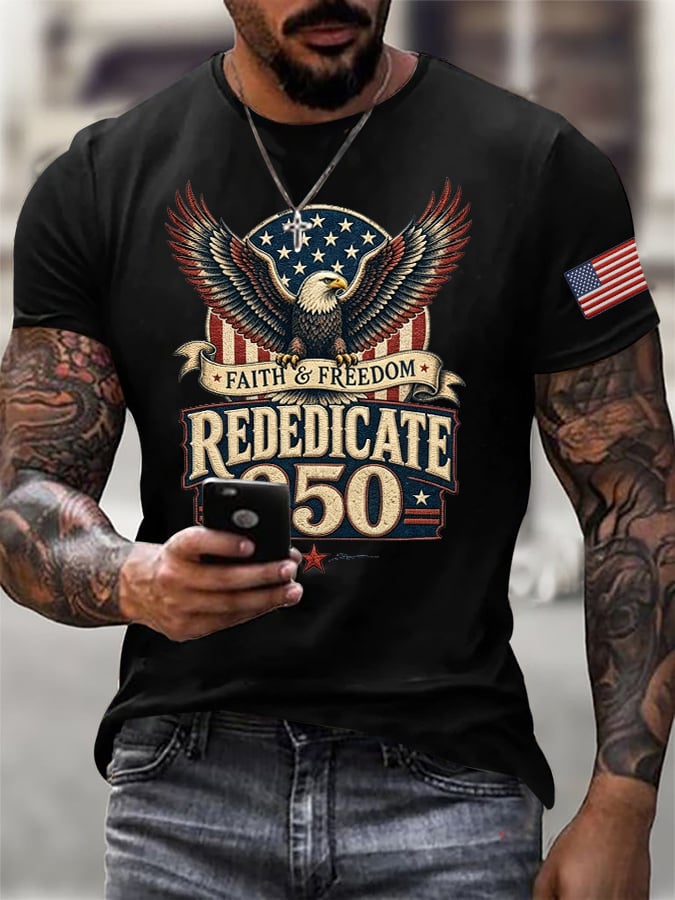 Men's Retro Rededicate 250 One Nation Under God Faith And Freedom Print T-Shirt