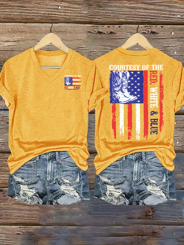 Women's Courtesy Of Red White And Blue 250th Anniversary Flags T-Shirt