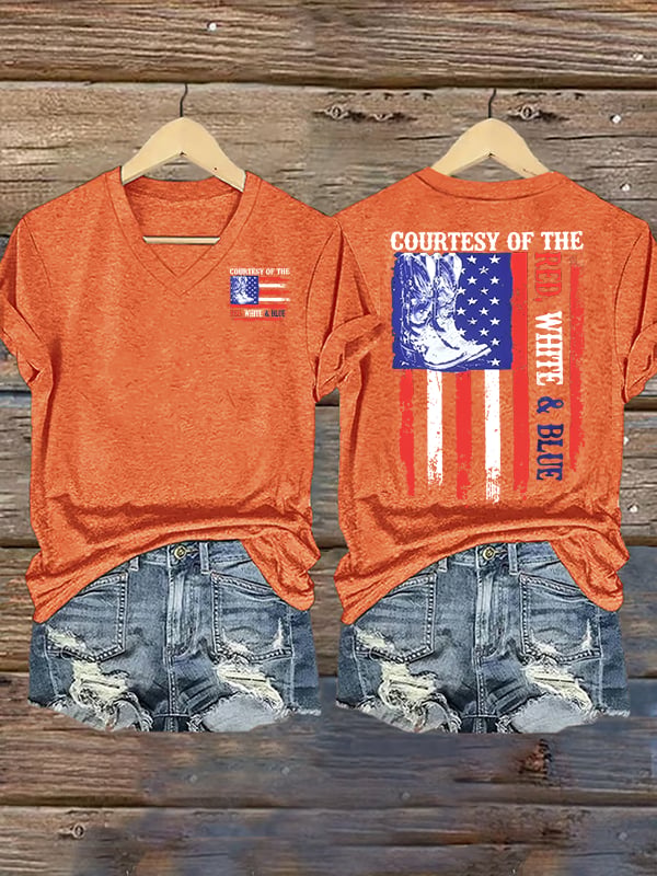 Women's Courtesy Of Red White And Blue 250th Anniversary Flags T-Shirt