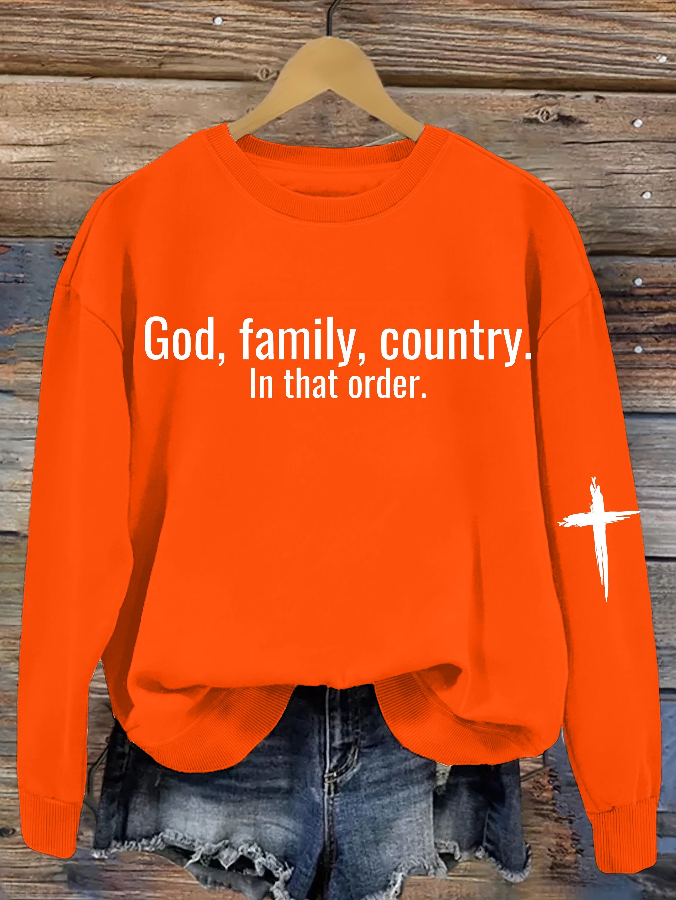 God Family Country in that order Women's Printed Sweatshirt