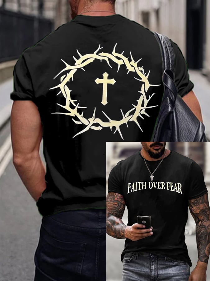 Men's Faith Over Fear Printed Casual T-Shirt