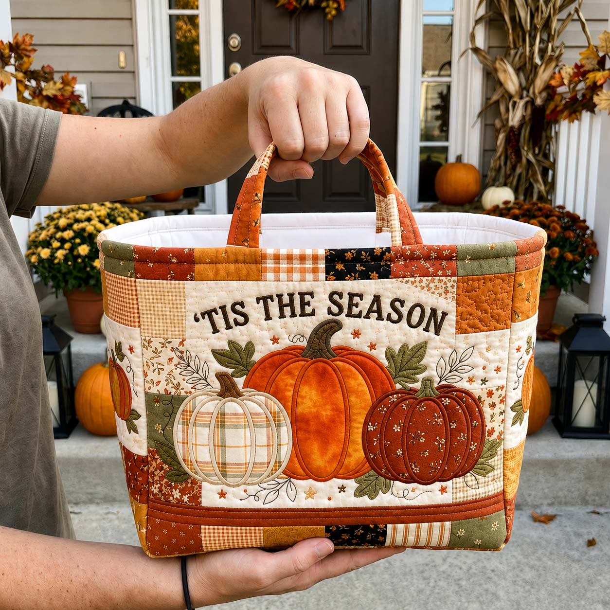 Harvest Pumpkin Season Quilted Storage Basket GDTONTD1609