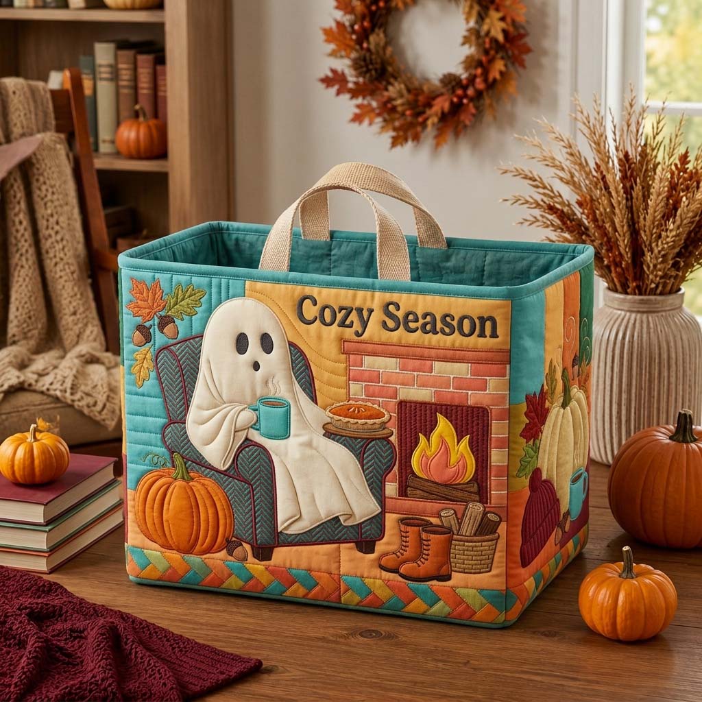 Cozy Season Fireside Quilted Storage Basket GDTONTD1636