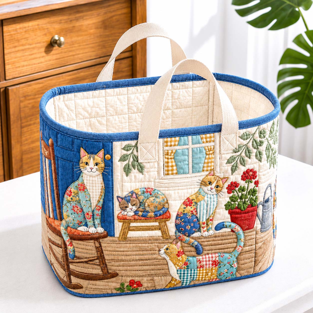 Sunday Porch Cat Club Quilted Storage Basket GDTONTD1640