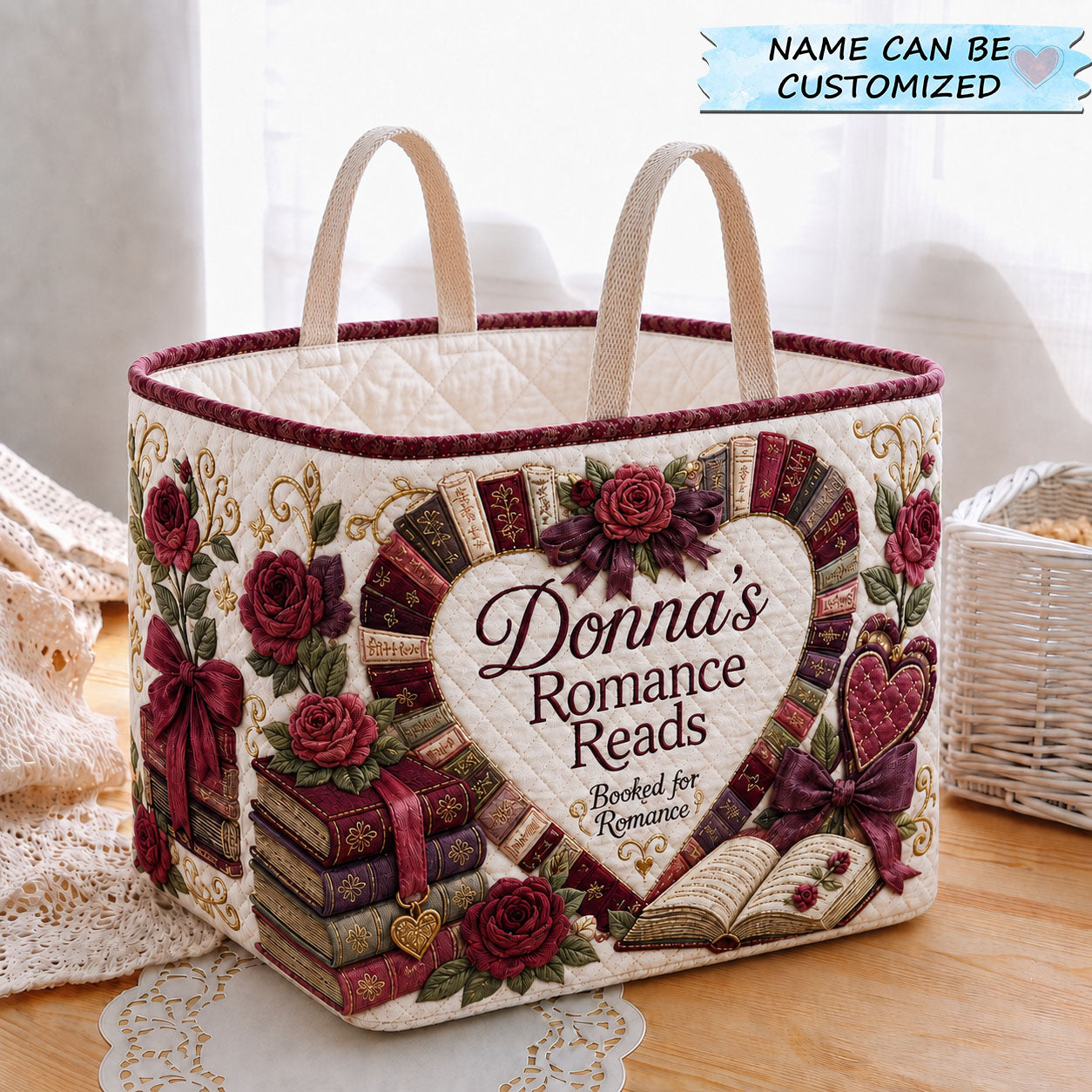 Romance Between The Pages Quilted Storage Basket QTCUZ GFTOHNL2183