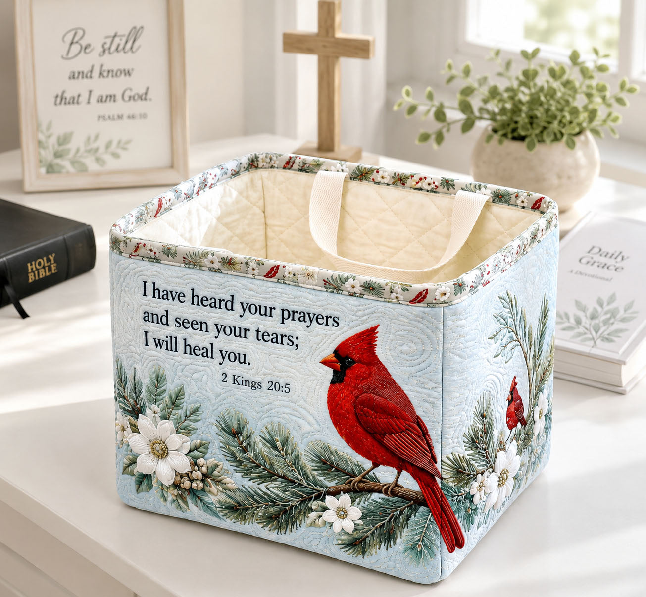 Never Let Go Of God Cardinal Faith Quilted Storage Basket GFTOHNL2536