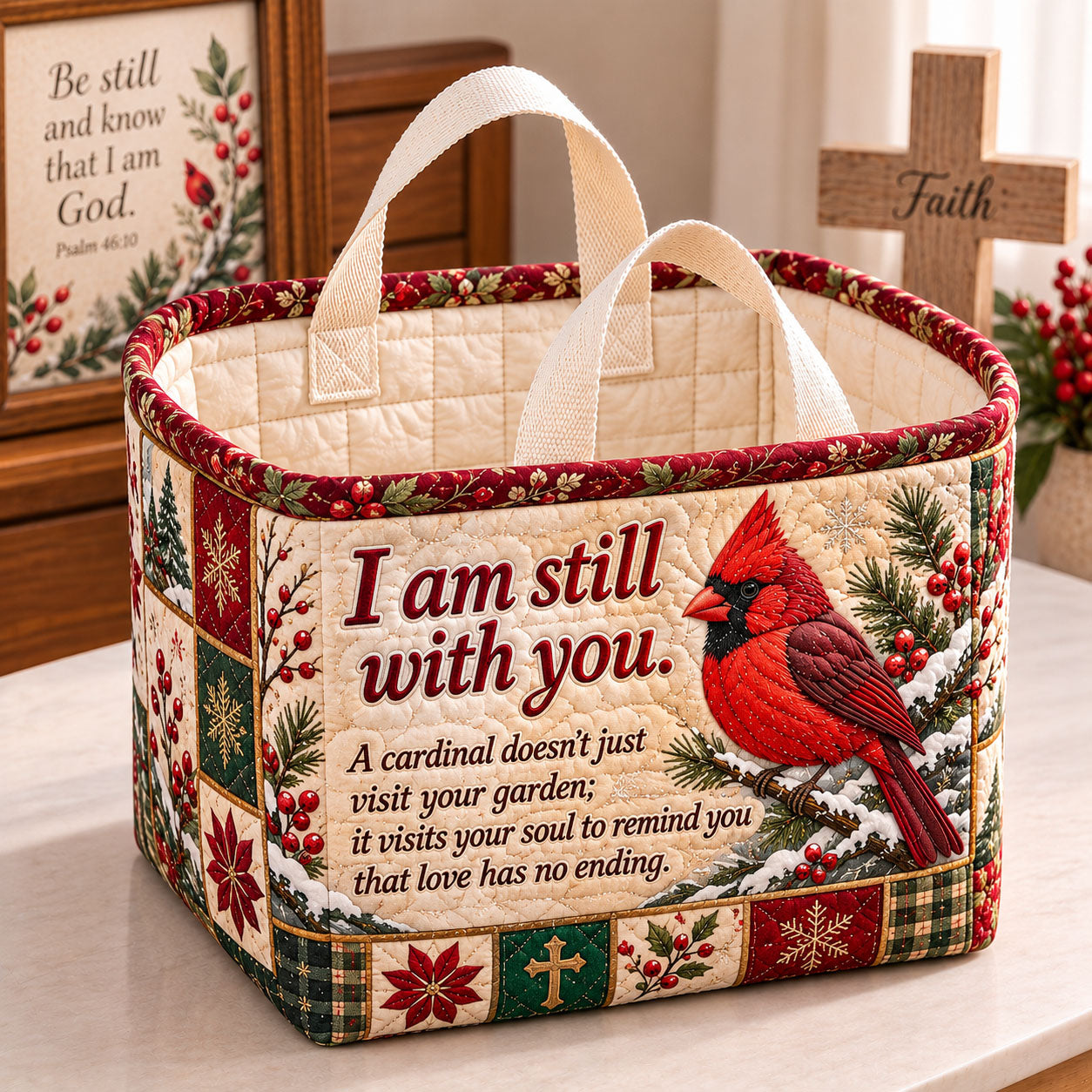 Cardinal Love Never Ends Quilted Storage Basket GFTOHNL2589