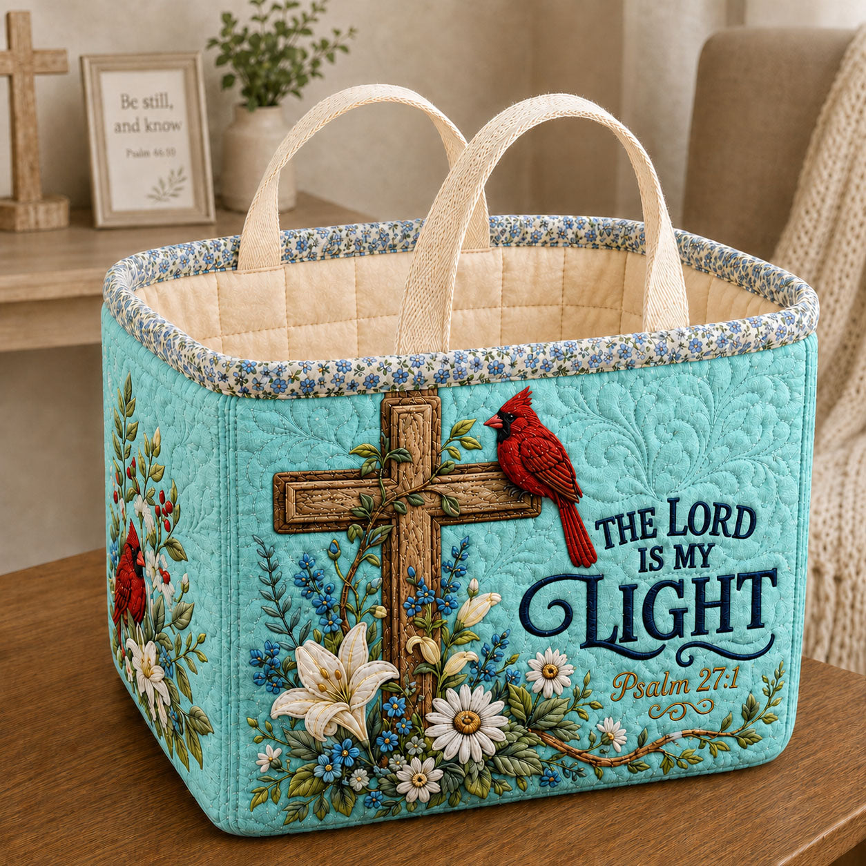 The Lord Is My Light Cardinal Quilted Storage Basket GFTOHNL2630