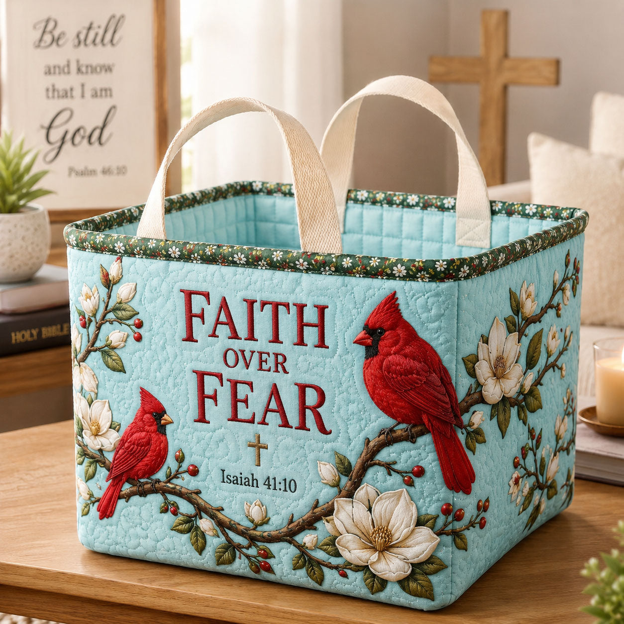 Faith Over Fear Cardinal Quilted Storage Basket GFTOHNL2631