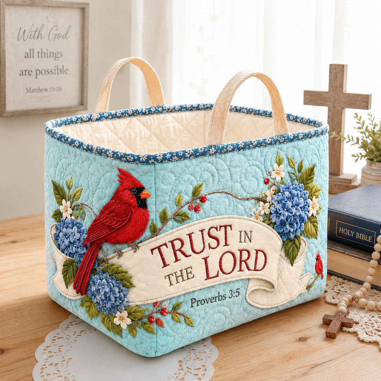 Trust In The Lord Cardinal Quilted Storage Basket GFTOHNL2632