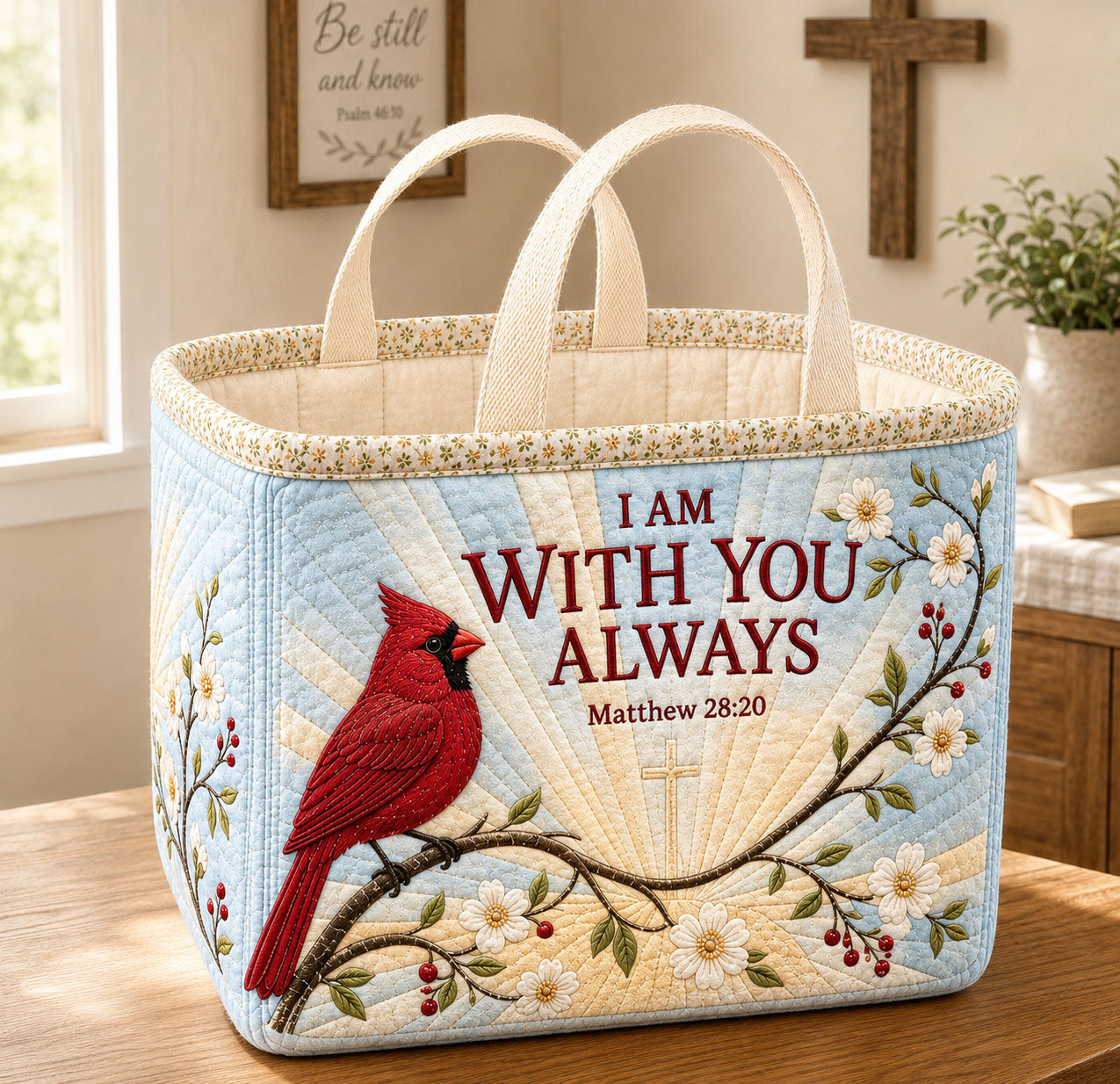 I Am With You Always Cardinal Quilted Storage Basket GFTOHNL2634