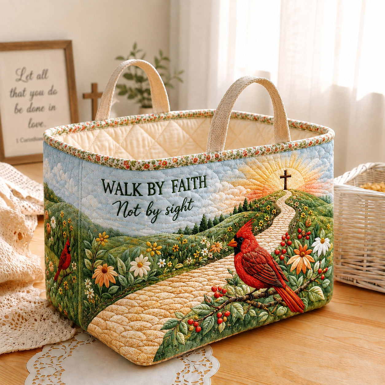Walk By Faith Quilted Storage Basket GFTOHNL2754