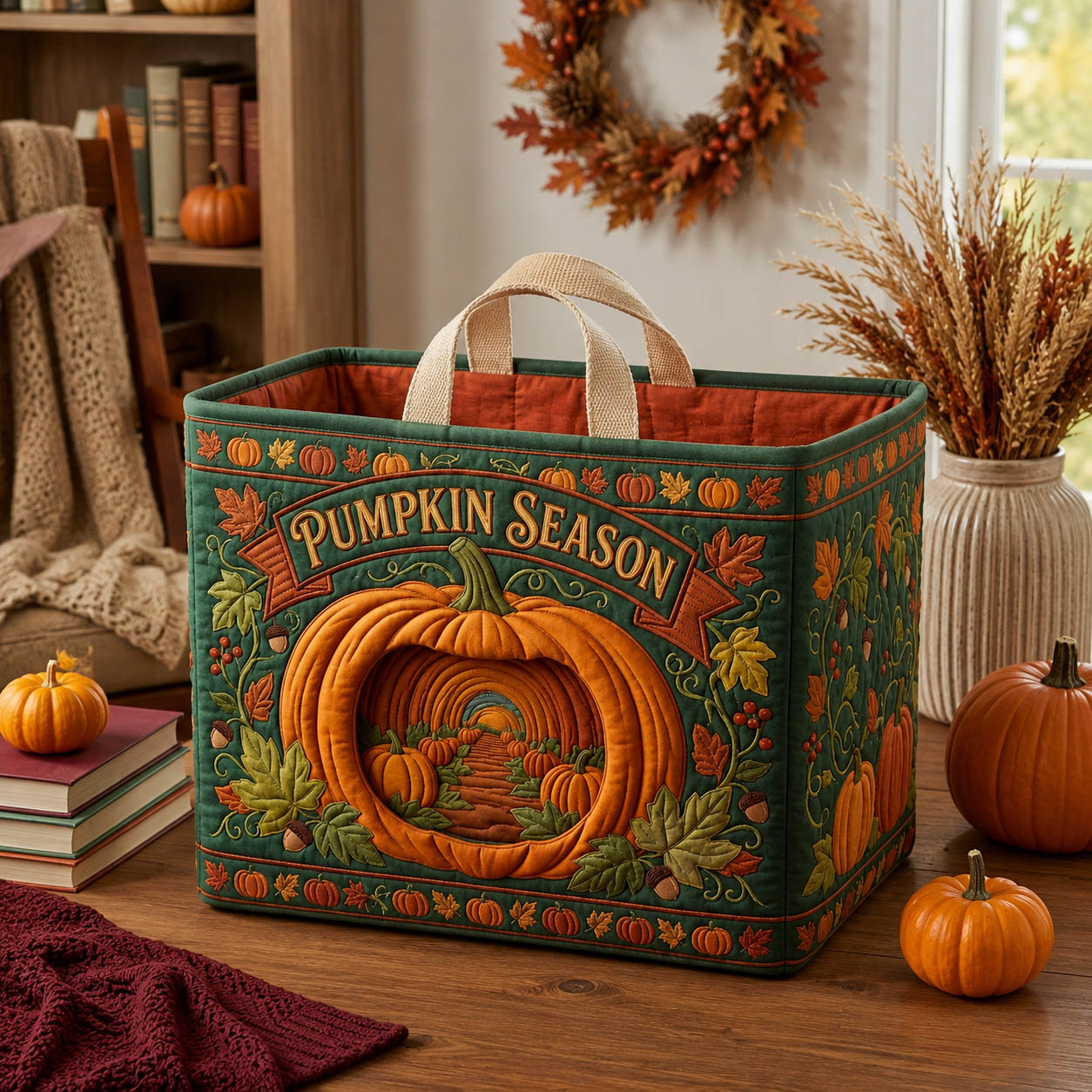 Pumpkin Patch Quilted Storage Basket GFTONMU1751