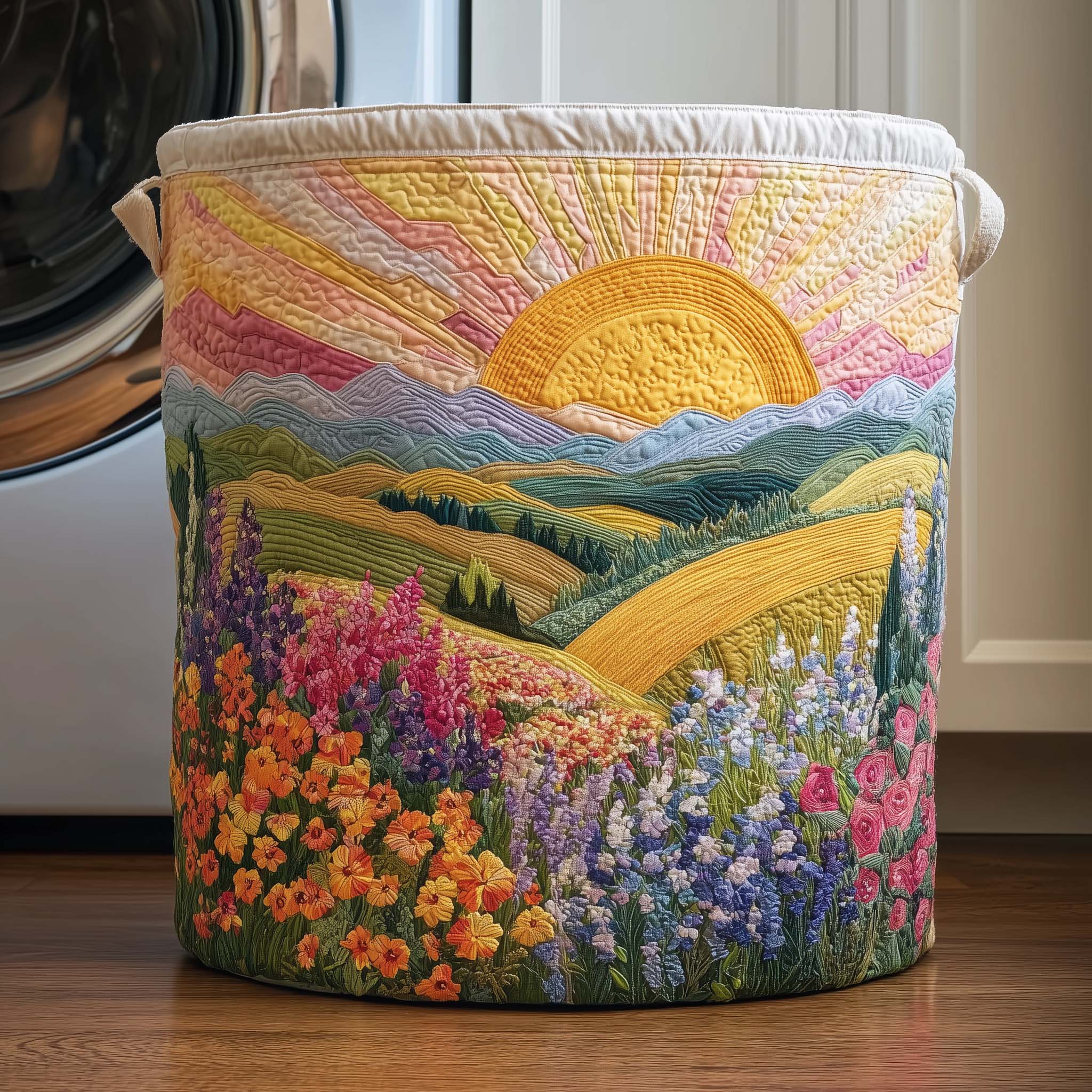 Golden Sunrise Quilted Laundry Basket GFTOQM1717