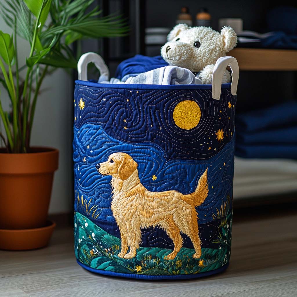 Golden Dog Charm Quilted Laundry Basket NCU0NNT1339