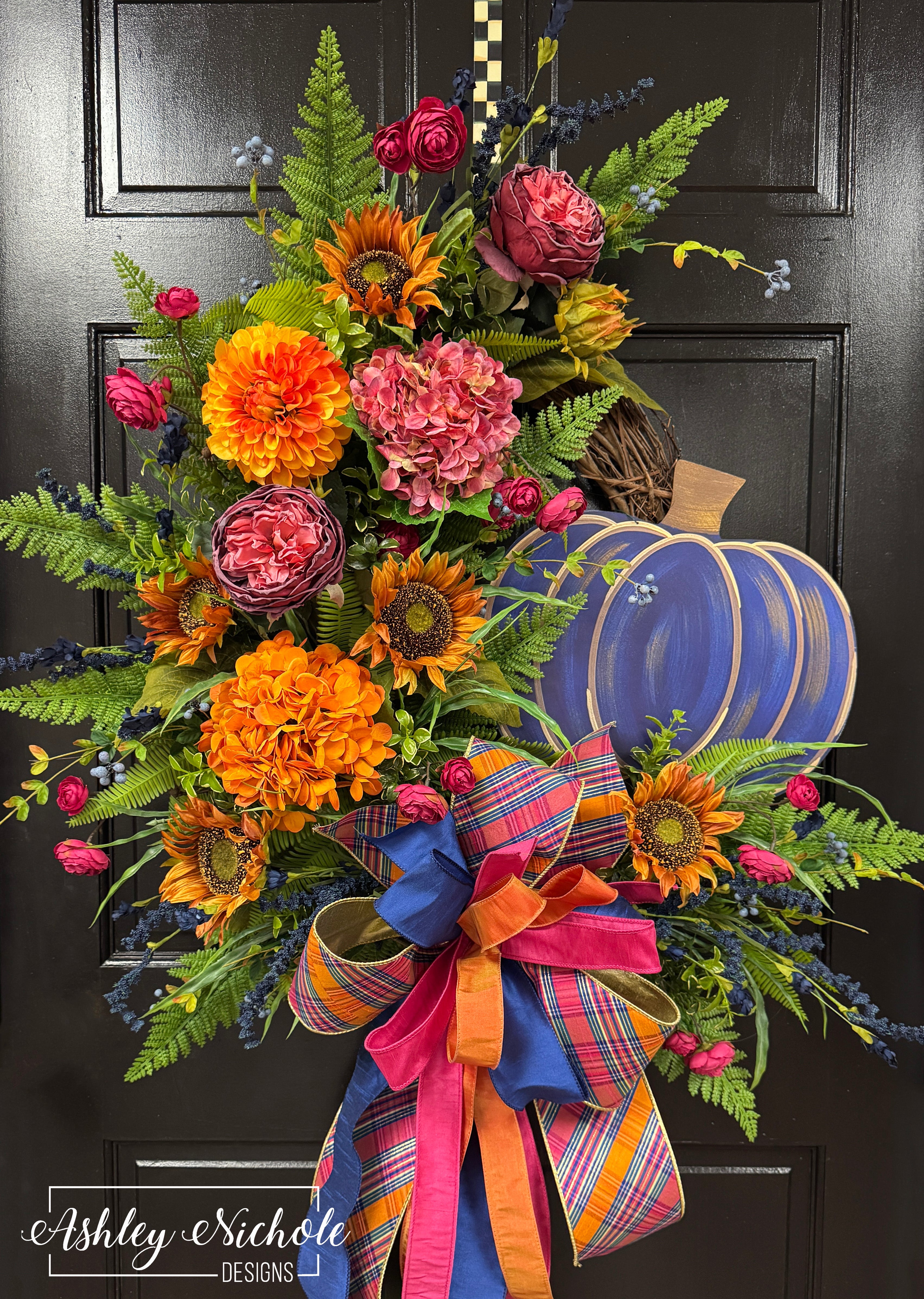 Navy Pumpkin Elegance Oval Wreath