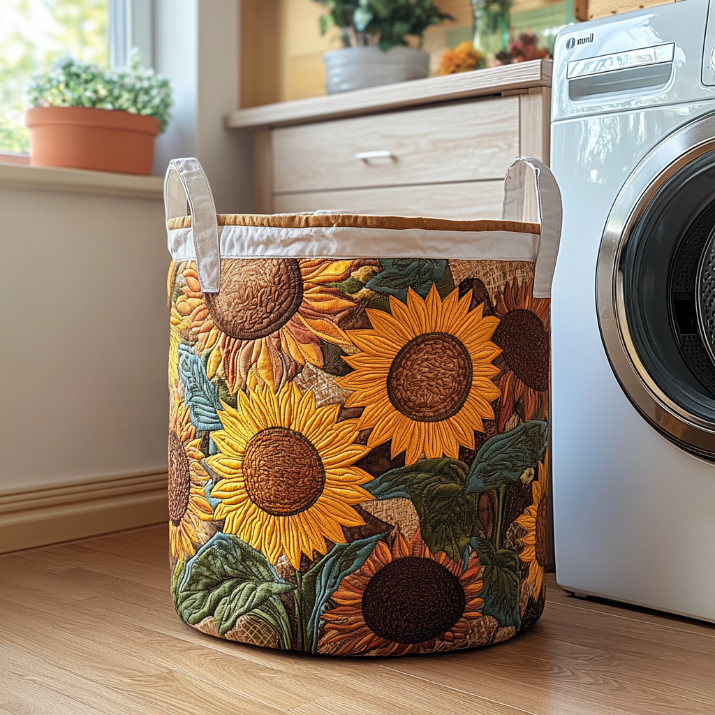 Rustic Sunflower Quilted Laundry Basket NCU0DDK554