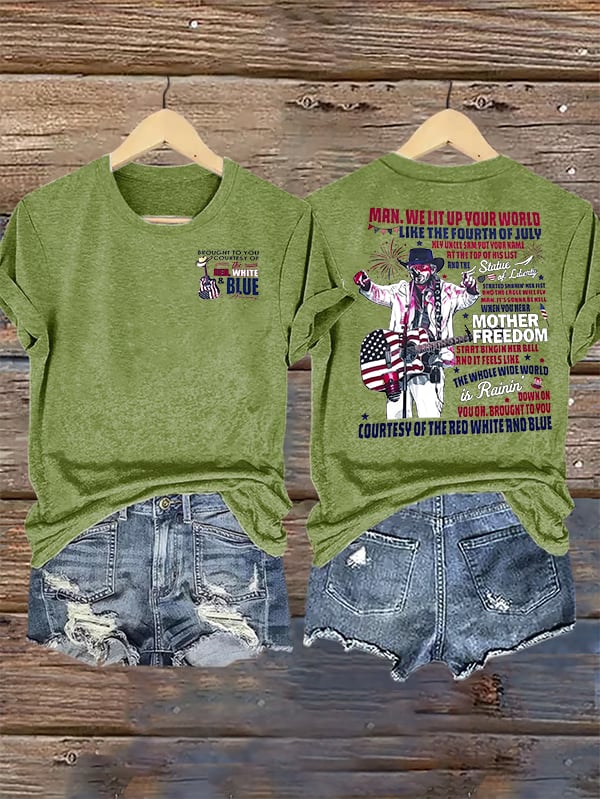 Women's RED WHIET BLUE Print T-Shirt