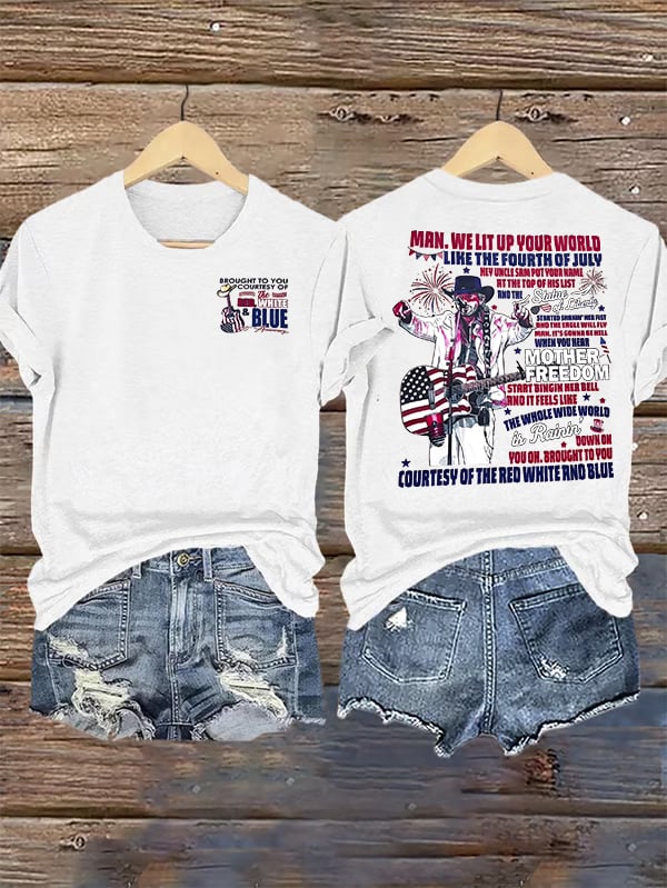 Women's RED WHIET BLUE Print T-Shirt
