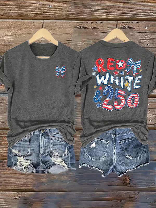 Women's RED WHITE &250 Print T-Shirt