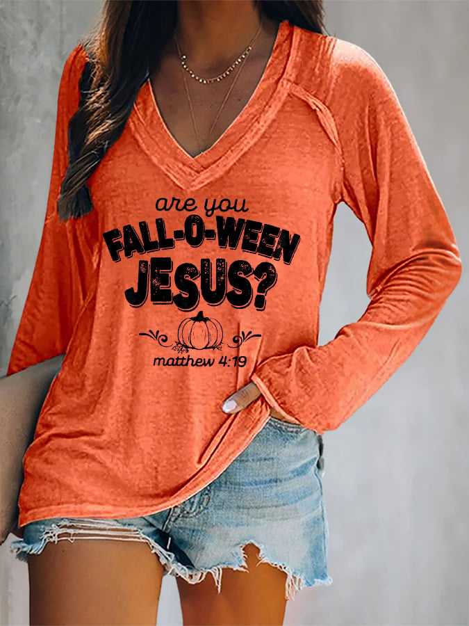 Women's Are You Fall-O-Ween Jesus Print Casual T-Shirt