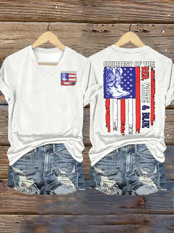 Women's Courtesy Of Red White And Blue 250th Anniversary Flags T-Shirt