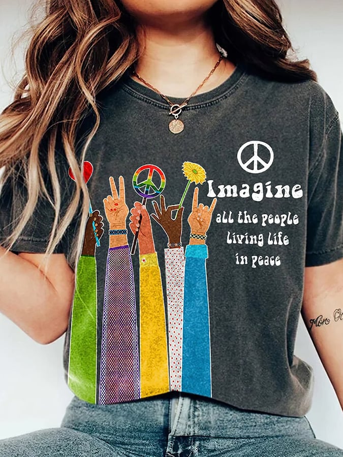 Women's Casual "Imagine All the People Living Life in Peace" T-Shirt