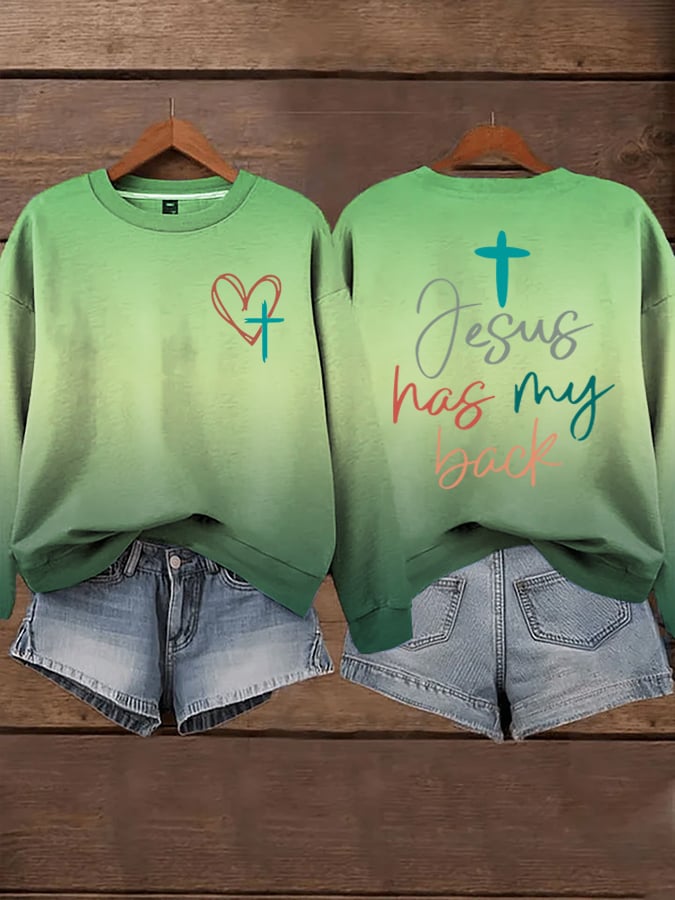 Women's Jesus Has My Back Print Sweatshirts