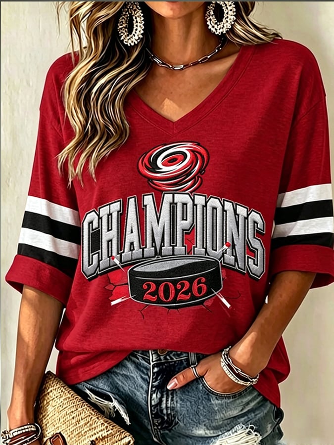 Women's Hockey V-Neck T-Shirt